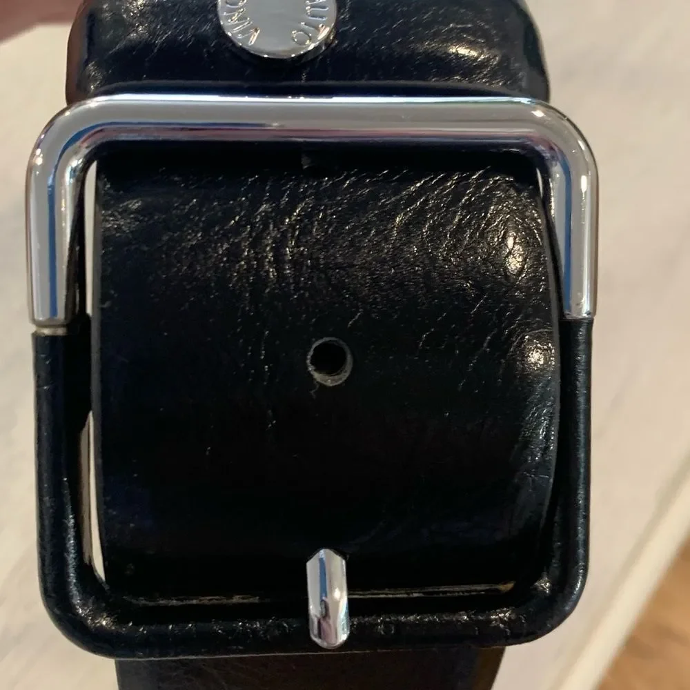 Vince Camuto Black Leather Belt with Silver Buckle NWOT